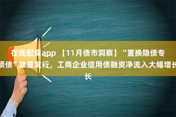 在线配资app 【11月债市洞察】“置换隐债专项债”放量发行，工商企业信用债融资净流入大幅增长